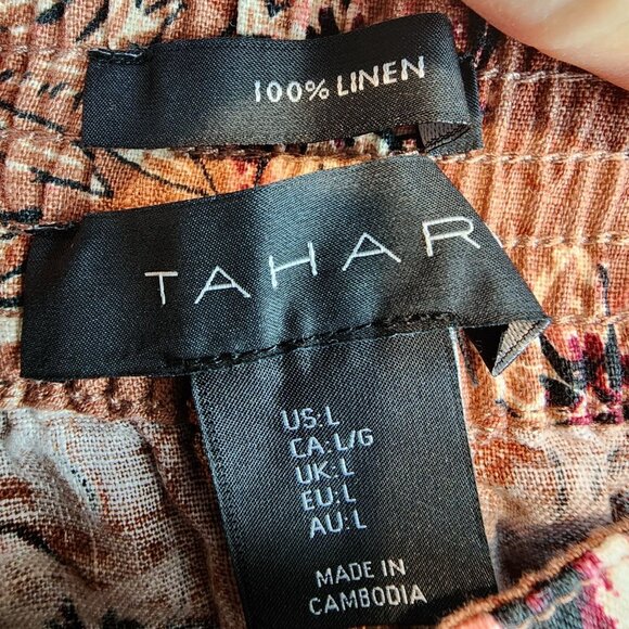 Tahari NEW 100% Linen Wide Leg Crop Pants Breezy Boat Pant Paisley Print sz Lg - Picture 6 of 12